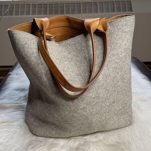 Skagen Denmark Gray Wool and Leather Tote Bag